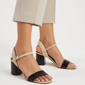 Vaneli Black Beige Two-Tone Leather Block Heel Sandals Size 9N